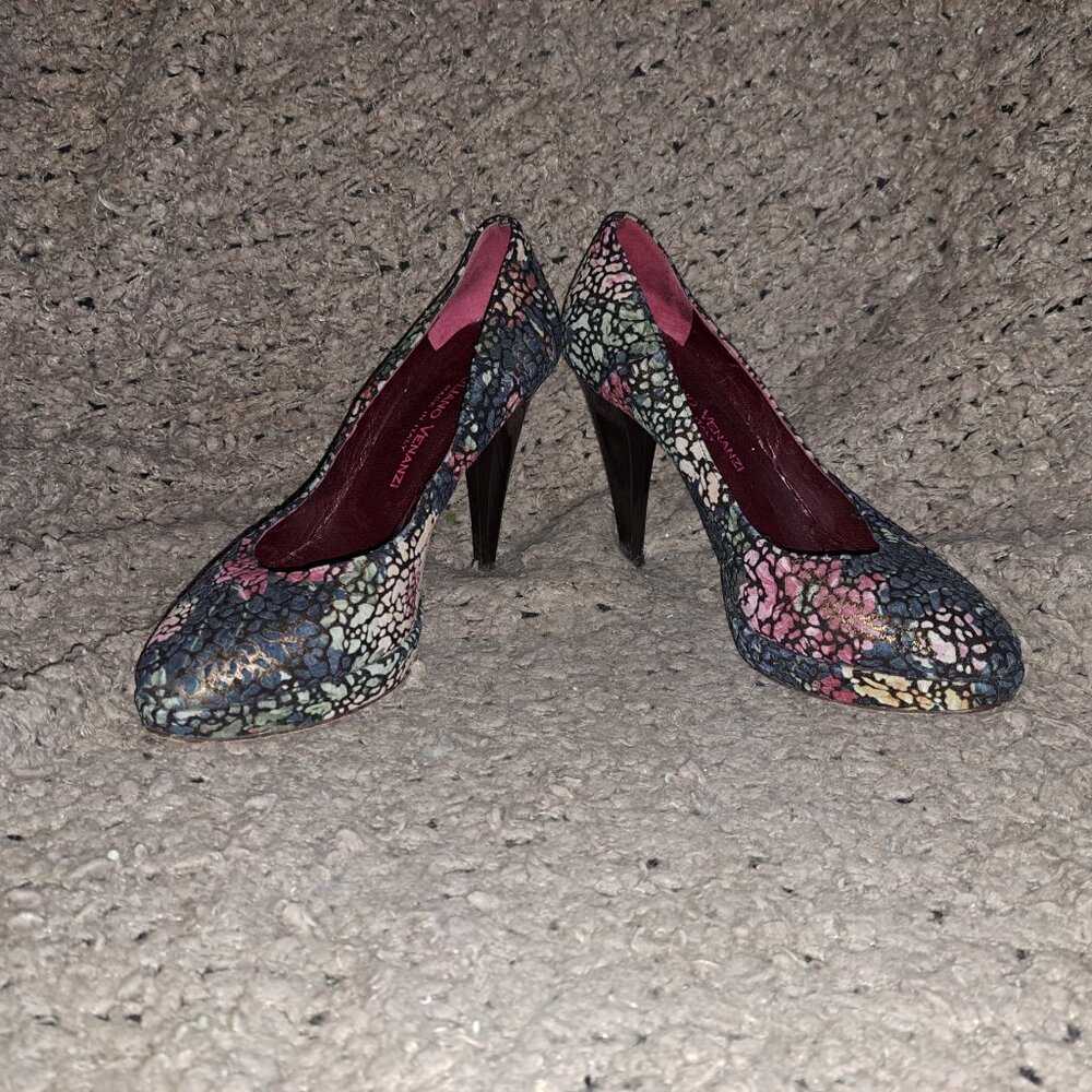 GIULIANO VENANZI Italy-Crackled Nubuck Colorful Florals-Platform-Sz 8-Excellent - Picture 4 of 8